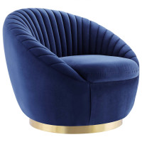 Modway EEI-5002-GLD-NAV Whirr Tufted Performance Velvet Swivel Chair Gold Navy