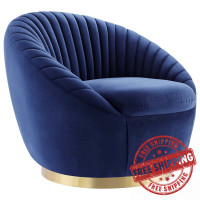 Modway EEI-5002-GLD-NAV Whirr Tufted Performance Velvet Swivel Chair Gold Navy