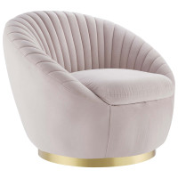 Modway EEI-5002-GLD-PNK Whirr Tufted Performance Velvet Swivel Chair Gold Pink
