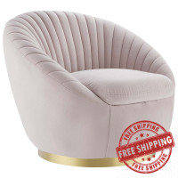 Modway EEI-5002-GLD-PNK Whirr Tufted Performance Velvet Swivel Chair Gold Pink