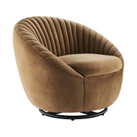 Modway EEI-5004-BLK-COG Whirr Tufted Performance Velvet Swivel Chair Black Cognac