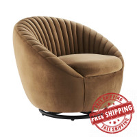 Modway EEI-5004-BLK-COG Whirr Tufted Performance Velvet Swivel Chair Black Cognac