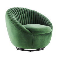 Modway EEI-5004-BLK-EME Whirr Tufted Performance Velvet Swivel Chair Black Emerald