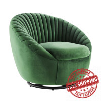 Modway EEI-5004-BLK-EME Whirr Tufted Performance Velvet Swivel Chair Black Emerald