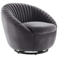 Modway EEI-5004-BLK-GRY Whirr Tufted Performance Velvet Swivel Chair Black Gray