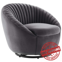 Modway EEI-5004-BLK-GRY Whirr Tufted Performance Velvet Swivel Chair Black Gray