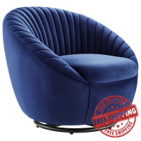 Modway EEI-5004-BLK-NAV Whirr Tufted Performance Velvet Swivel Chair Black Navy