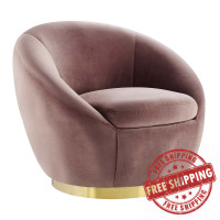 Modway EEI-5005-GLD-DUS Buttercup Performance Velvet Swivel Chair Gold Dusty Rose