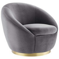 Modway EEI-5005-GLD-GRY Buttercup Performance Velvet Swivel Chair Gold Gray