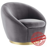 Modway EEI-5005-GLD-GRY Buttercup Performance Velvet Swivel Chair Gold Gray