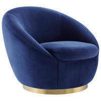 Modway EEI-5005-GLD-NAV Buttercup Performance Velvet Swivel Chair Gold Navy