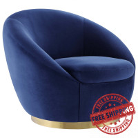 Modway EEI-5005-GLD-NAV Buttercup Performance Velvet Swivel Chair Gold Navy