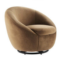 Modway EEI-5007-BLK-COG Buttercup Performance Velvet Swivel Chair Black Cognac