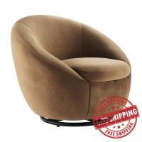 Modway EEI-5007-BLK-COG Buttercup Performance Velvet Swivel Chair Black Cognac