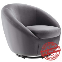 Modway EEI-5007-BLK-GRY Buttercup Performance Velvet Swivel Chair Black Gray