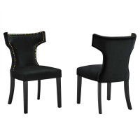 Modway EEI-5008-BLK Curve Performance Velvet Dining Chairs - Set of 2 Black