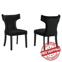 Modway EEI-5008-BLK Curve Performance Velvet Dining Chairs - Set of 2 Black