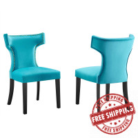 Modway EEI-5008-BLU Curve Performance Velvet Dining Chairs - Set of 2 Blue