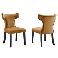 Modway EEI-5008-COG Curve Performance Velvet Dining Chairs - Set of 2 Cognac