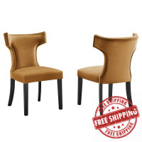 Modway EEI-5008-COG Curve Performance Velvet Dining Chairs - Set of 2 Cognac