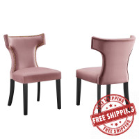 Modway EEI-5008-DUS Curve Performance Velvet Dining Chairs - Set of 2 Dusty Rose