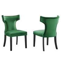 Modway EEI-5008-EME Curve Performance Velvet Dining Chairs - Set of 2 Emerald