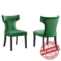 Modway EEI-5008-EME Curve Performance Velvet Dining Chairs - Set of 2 Emerald