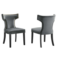 Modway EEI-5008-GRY Curve Performance Velvet Dining Chairs - Set of 2 Gray