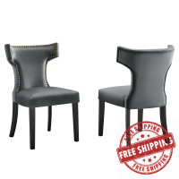 Modway EEI-5008-GRY Curve Performance Velvet Dining Chairs - Set of 2 Gray