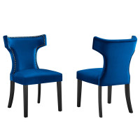 Modway EEI-5008-NAV Curve Performance Velvet Dining Chairs - Set of 2 Navy