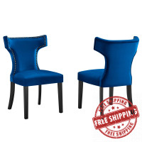 Modway EEI-5008-NAV Curve Performance Velvet Dining Chairs - Set of 2 Navy