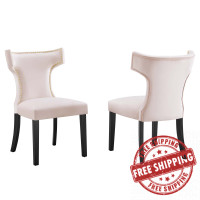 Modway EEI-5008-PNK Curve Performance Velvet Dining Chairs - Set of 2 Pink