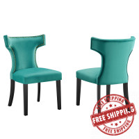 Modway EEI-5008-TEA Curve Performance Velvet Dining Chairs - Set of 2 Teal