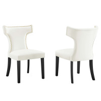 Modway EEI-5008-WHI Curve Performance Velvet Dining Chairs - Set of 2 White