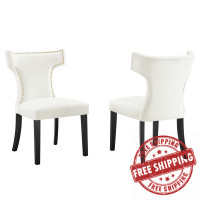 Modway EEI-5008-WHI Curve Performance Velvet Dining Chairs - Set of 2 White