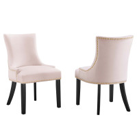 Modway EEI-5010-PNK Marquis Performance Velvet Dining Chairs - Set of 2 Pink