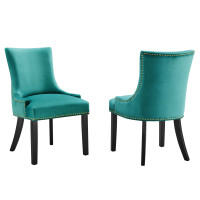 Modway EEI-5010-TEA Marquis Performance Velvet Dining Chairs - Set of 2 Teal