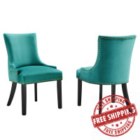 Modway EEI-5010-TEA Marquis Performance Velvet Dining Chairs - Set of 2 Teal