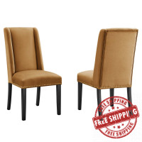 Modway EEI-5012-COG Baron Performance Velvet Dining Chairs - Set of 2 Cognac