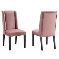 Modway EEI-5012-DUS Baron Performance Velvet Dining Chairs - Set of 2 Dusty Rose