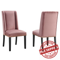 Modway EEI-5012-DUS Baron Performance Velvet Dining Chairs - Set of 2 Dusty Rose