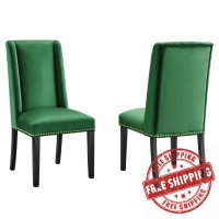 Modway EEI-5012-EME Baron Performance Velvet Dining Chairs - Set of 2 Emerald