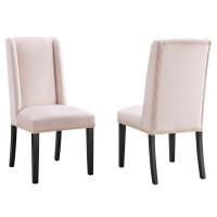 Modway EEI-5012-PNK Baron Performance Velvet Dining Chairs - Set of 2 Pink