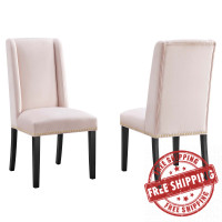 Modway EEI-5012-PNK Baron Performance Velvet Dining Chairs - Set of 2 Pink