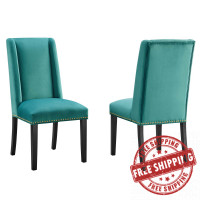 Modway EEI-5012-TEA Baron Performance Velvet Dining Chairs - Set of 2 Teal