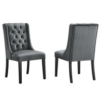 Modway EEI-5013-GRY Baronet Performance Velvet Dining Chairs - Set of 2 Gray
