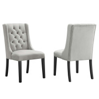 Modway EEI-5013-LGR Baronet Performance Velvet Dining Chairs - Set of 2 Light Gray