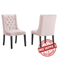Modway EEI-5013-PNK Baronet Performance Velvet Dining Chairs - Set of 2 Pink