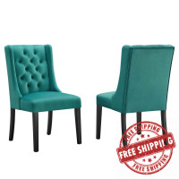 Modway EEI-5013-TEA Baronet Performance Velvet Dining Chairs - Set of 2 Teal