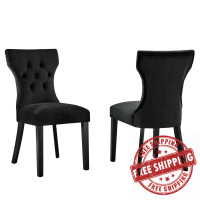 Modway EEI-5014-BLK Silhouette Performance Velvet Dining Chairs - Set of 2 Black